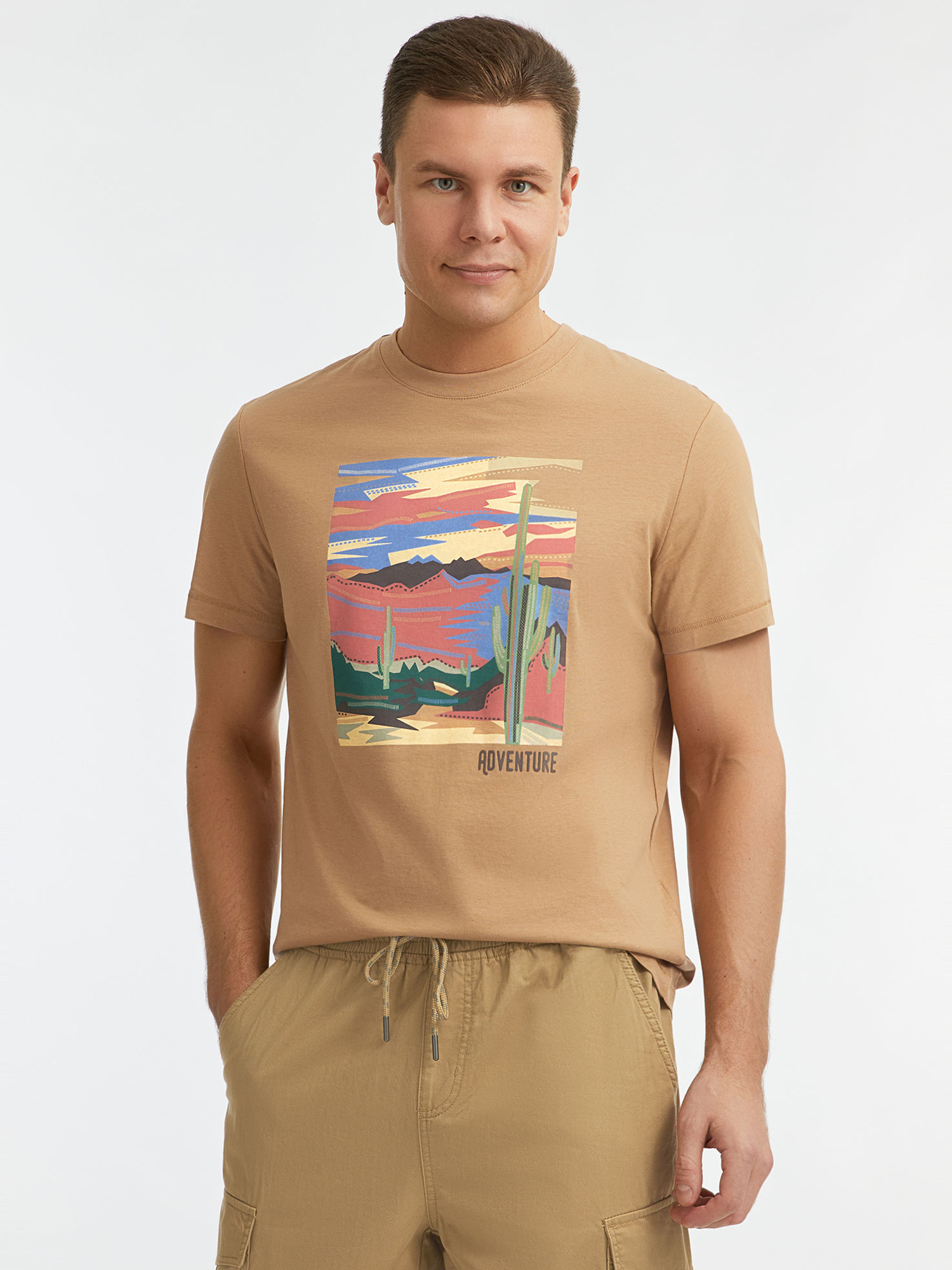 

Футболка мужская oodji 5L641001I-69 бежевая L, Бежевый, 5L641001I-69