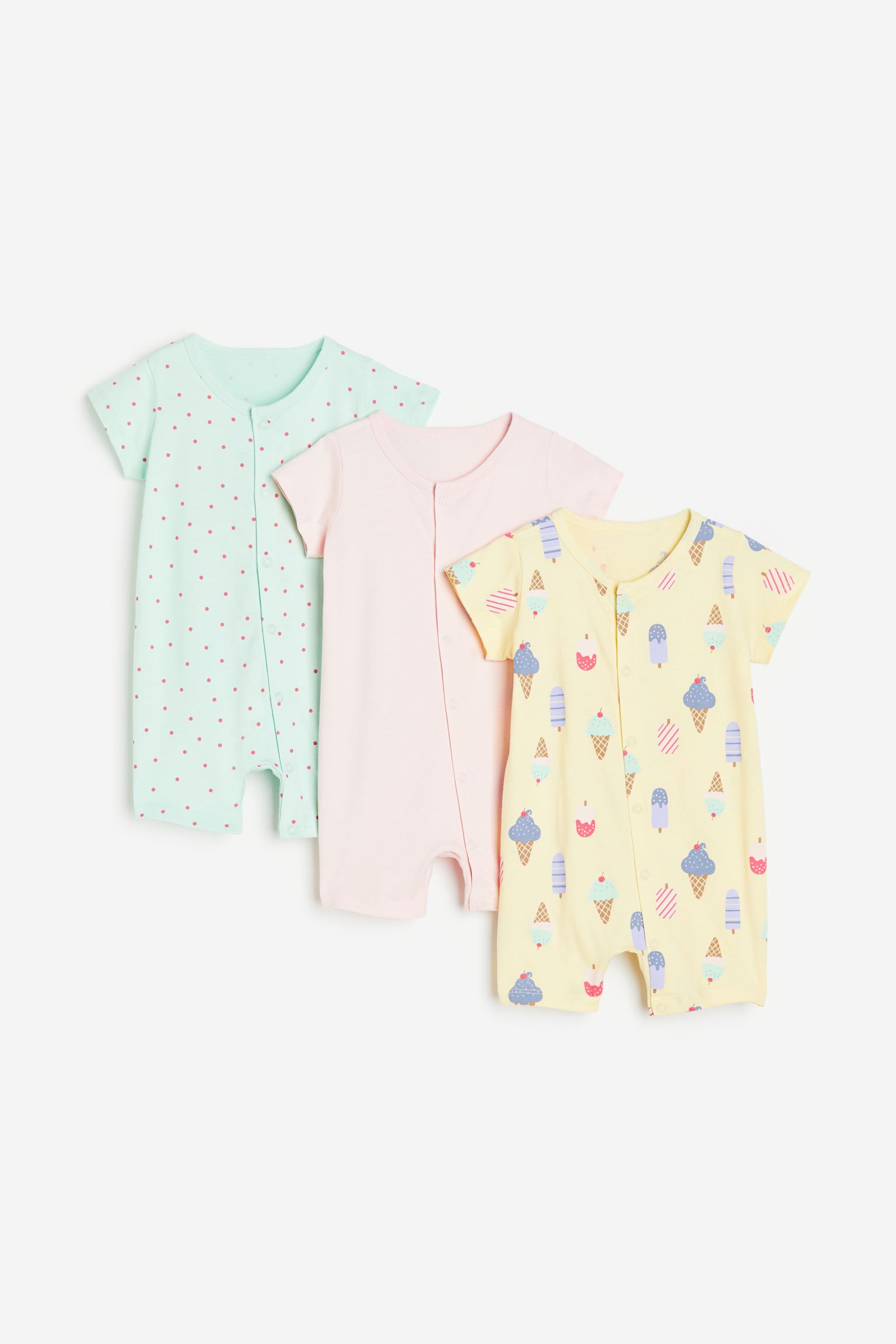 

3 пары хлопковых пижам H&M 62 Бледно-желтый/Мороженое (доставка из-за рубежа), 1126406
