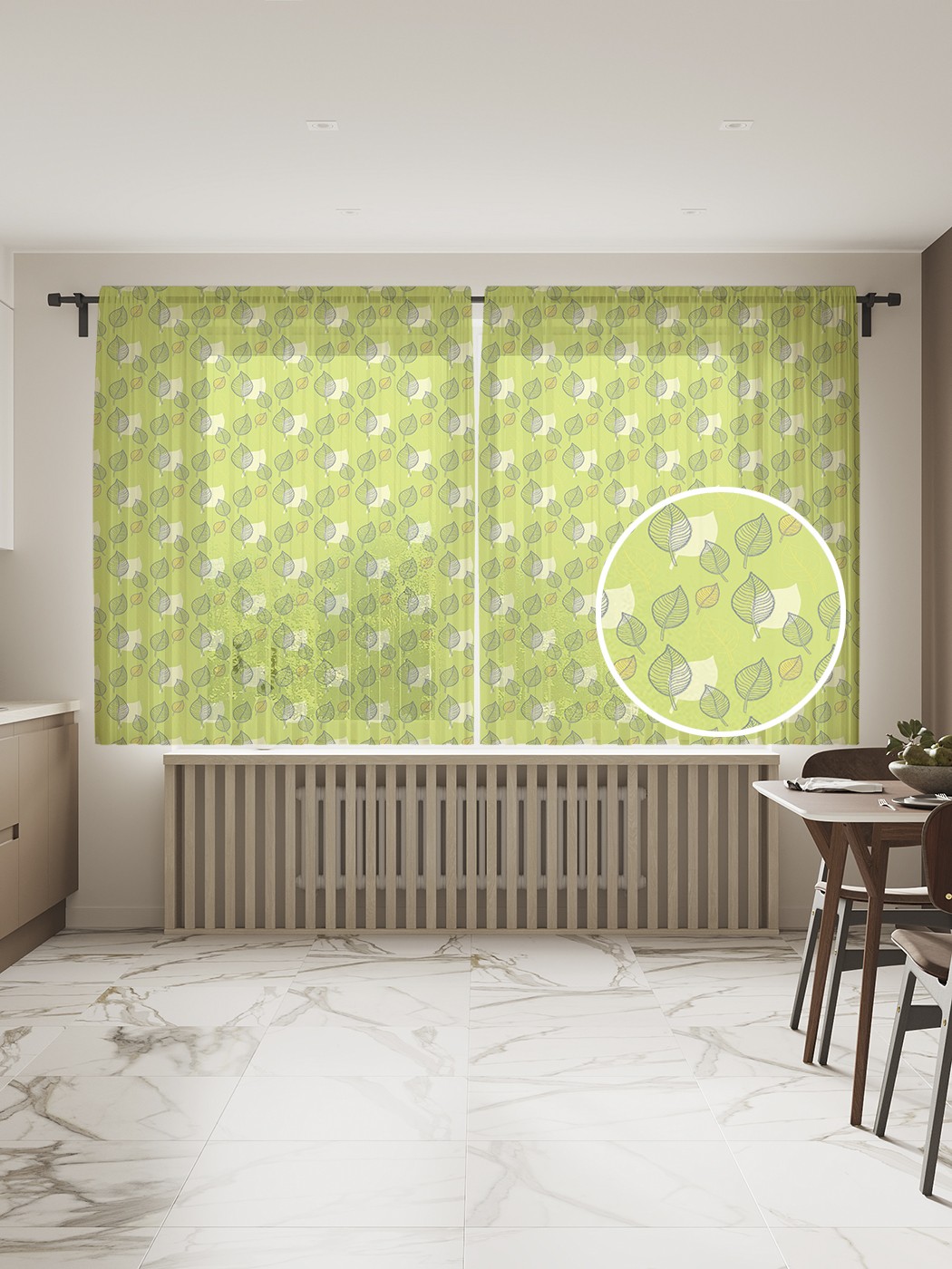 

Фототюль JoyArty "Тюлевые листья", 145x180 см (2 полотна со шторной лентой + 50 крючков), Тюлевые листья