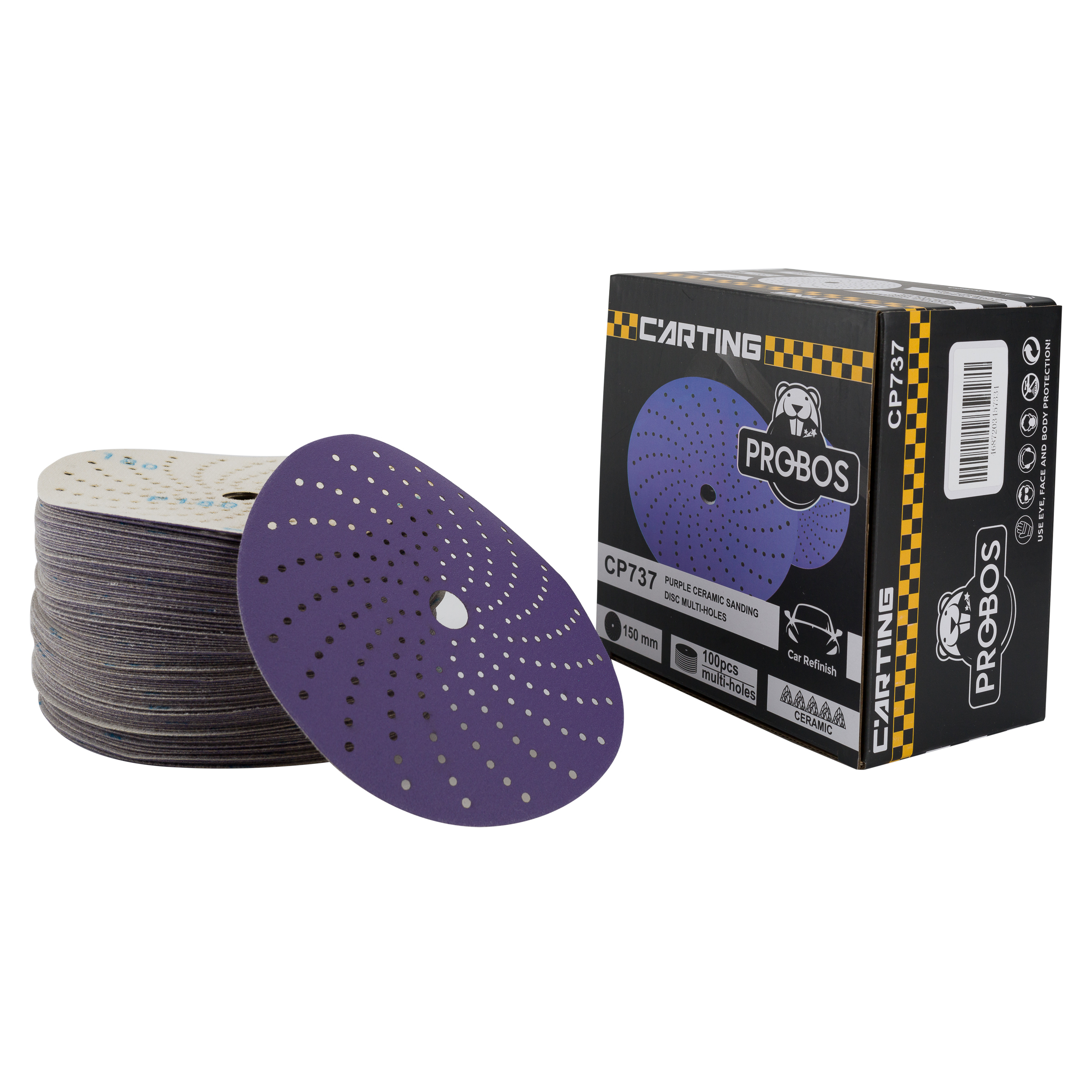 Круг шлифовальный c мультипылеотводом Purple PROBOS CP737 CERAMIC Hookit, P180, 150 мм