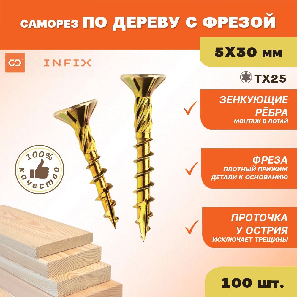 

Саморез INFIX 77185 для дерева, 5x30 мм, 100 шт.