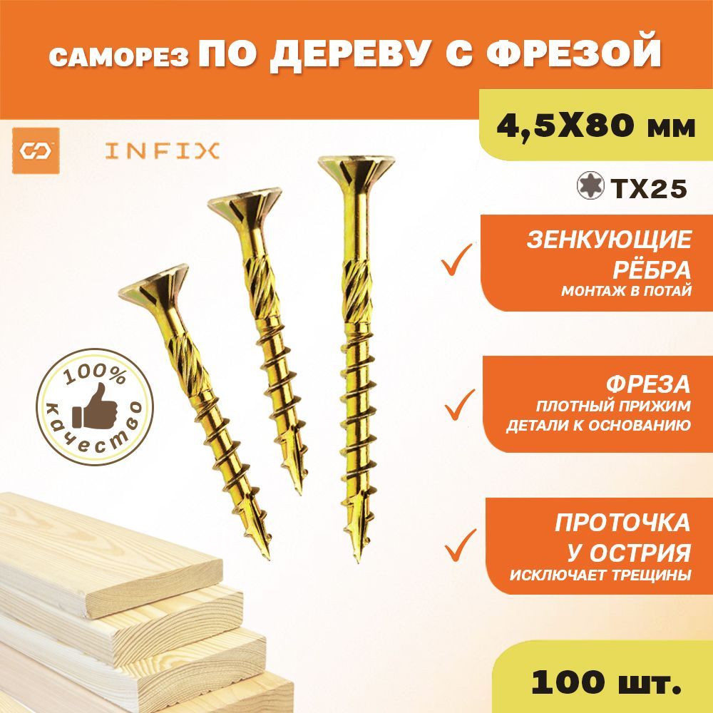 

Саморез INFIX 77183 для дерева 4.5x80 мм, 100 шт.