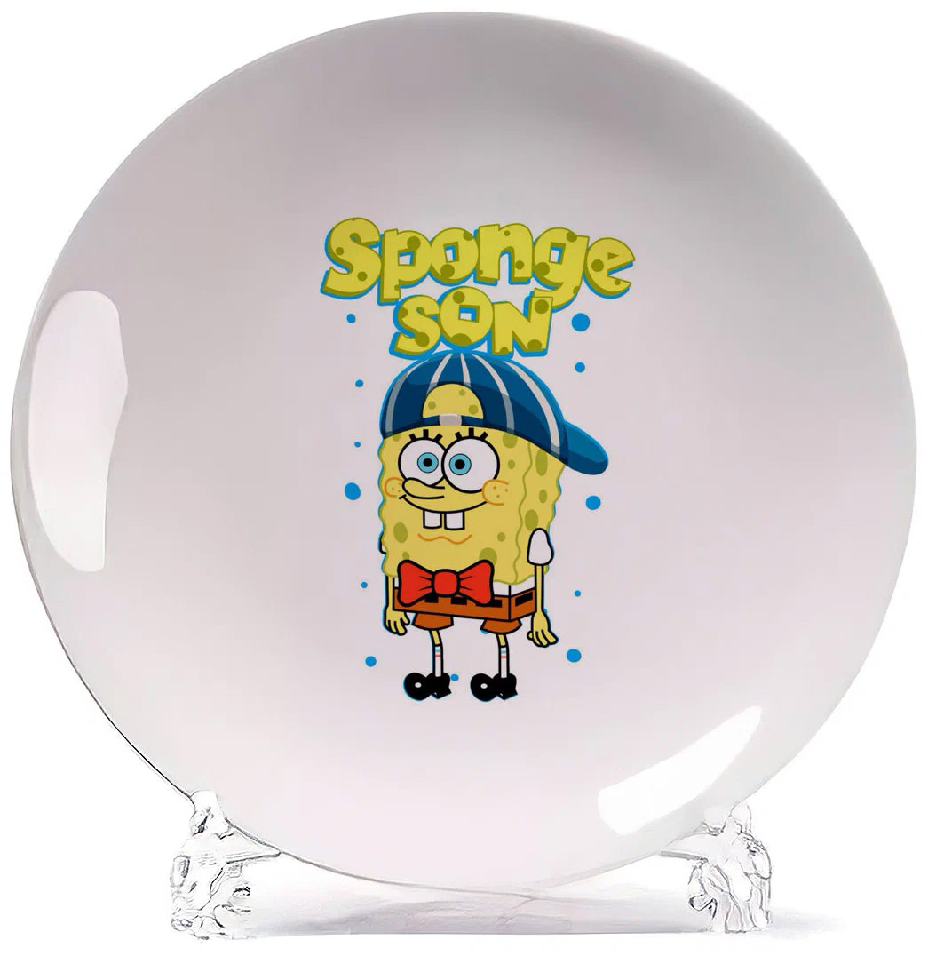 

Тарелка CoolPodarok Прикол Семья Sponge son Спэнч Боб сын, Белый