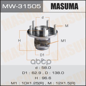 

Подшипник-Ступица Зад.Mitsubishi Galant 06=> Masuma арт. MW31505