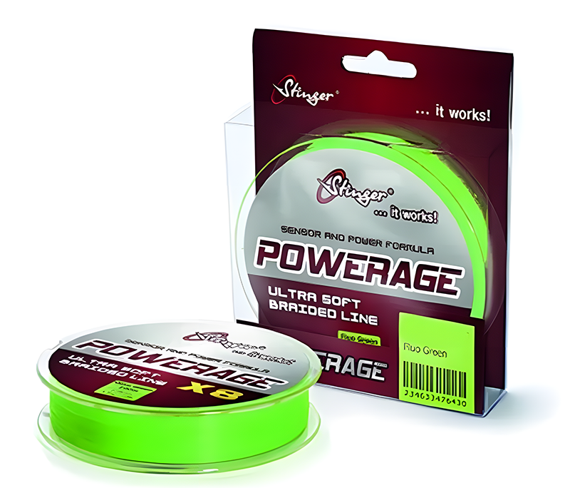 Плетеный шнур Stinger PowerAge X8 100 м, Fluo Green, 0,19 мм (0.24 / 20.5 / 150 / 2.2 /