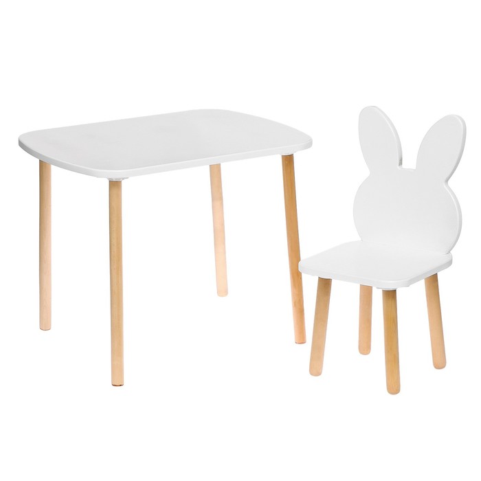 фото Zabiaka набор детский белые ушки, стол + стул забияка