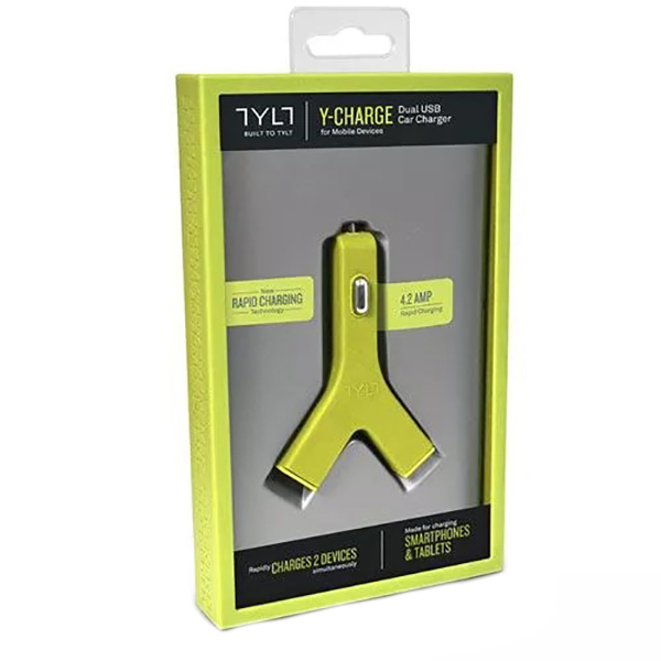 фото Автозарядка tylt y-charge 2 usb 4.2a для iphone/ipod/ipad/android зеленая