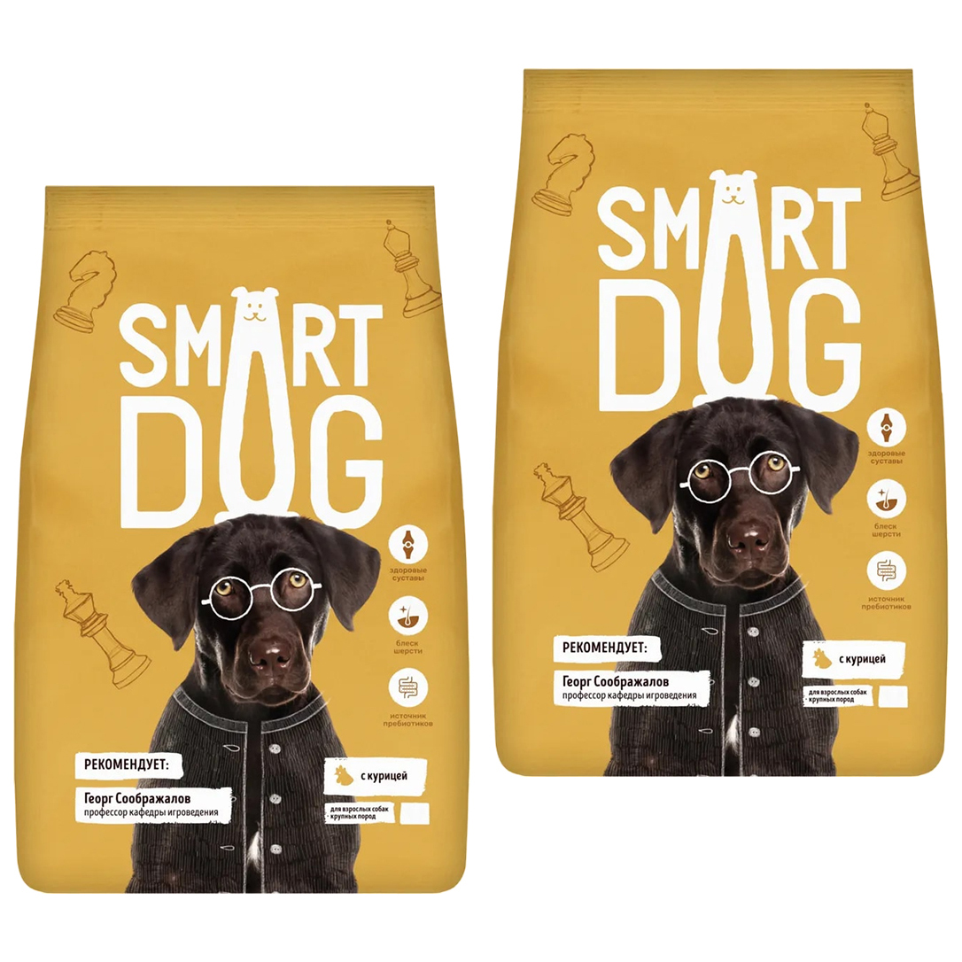 Сухой корм для собак крупных пород Smart Dog с курицей, 2 шт по 3 кг