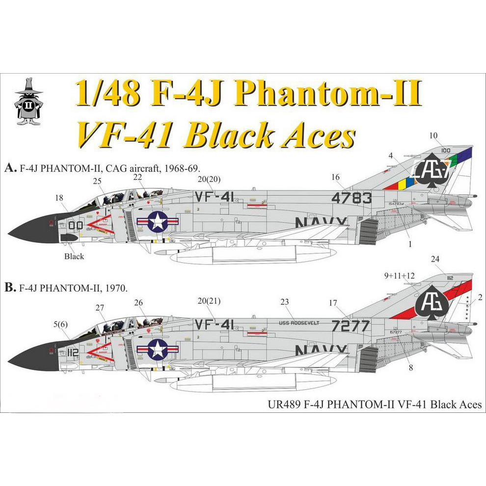 Декали UpRise 1/48 для F-4J Phantom-II VF-41, без тех. надписей UR489