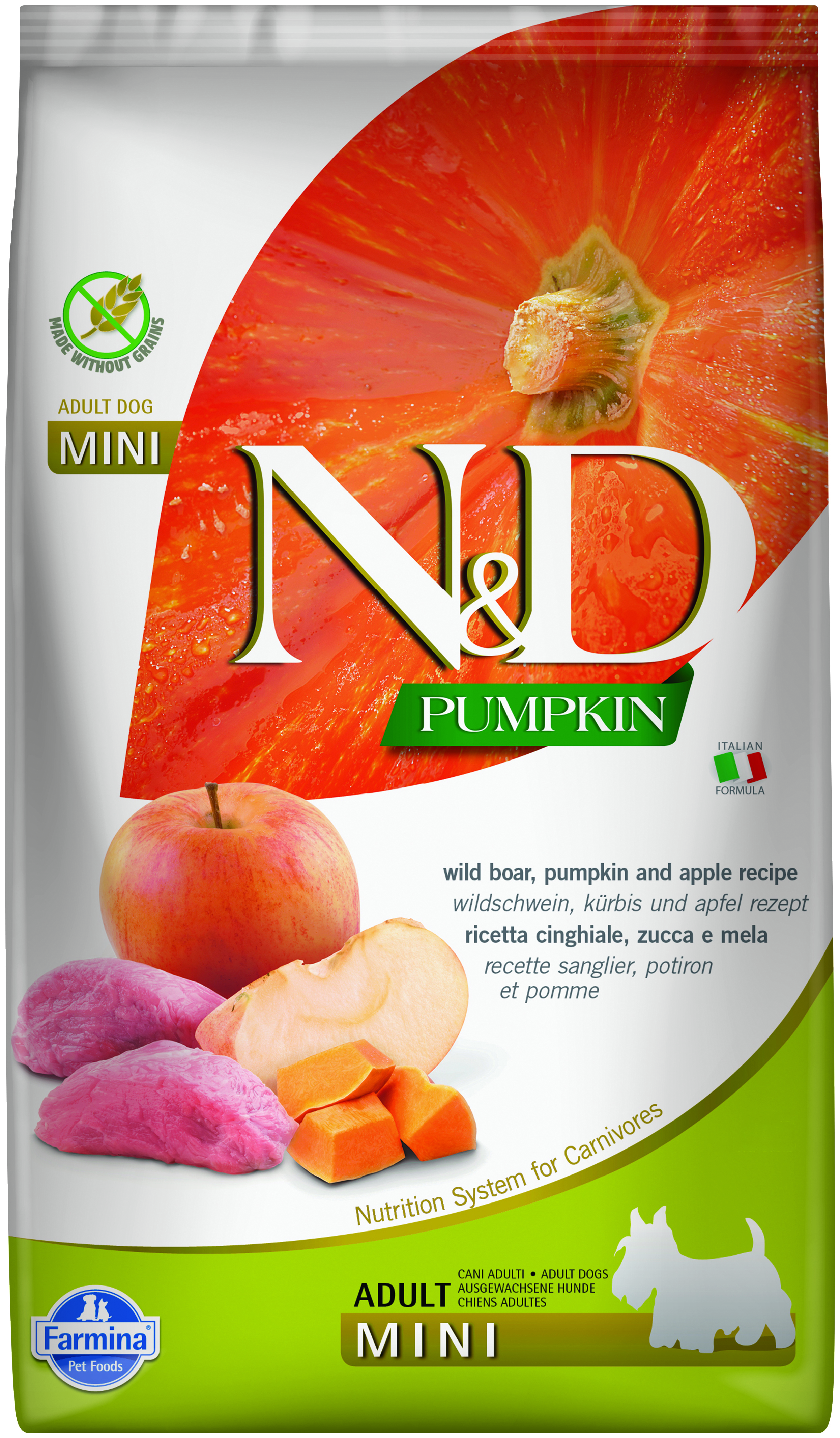 

FARMINA FARMINA DOG N&D GRAIN FREE PUMPKIN ADULT MINI BOAR & APPLE беззерновой для взрослы