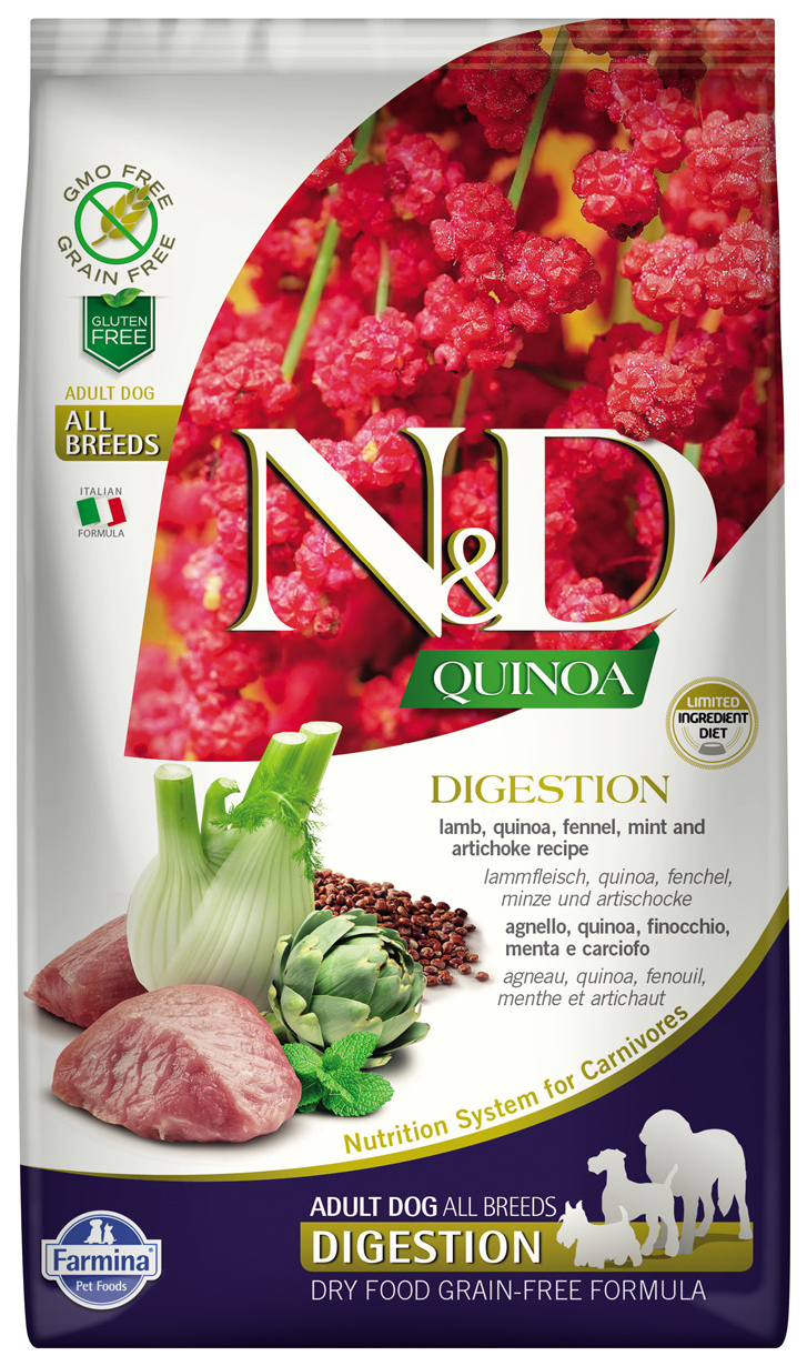 

FARMINA FARMINA DOG N&D GRAIN FREE QUINOA DIGESTION LAMB беззерновой для взрослых собак вс