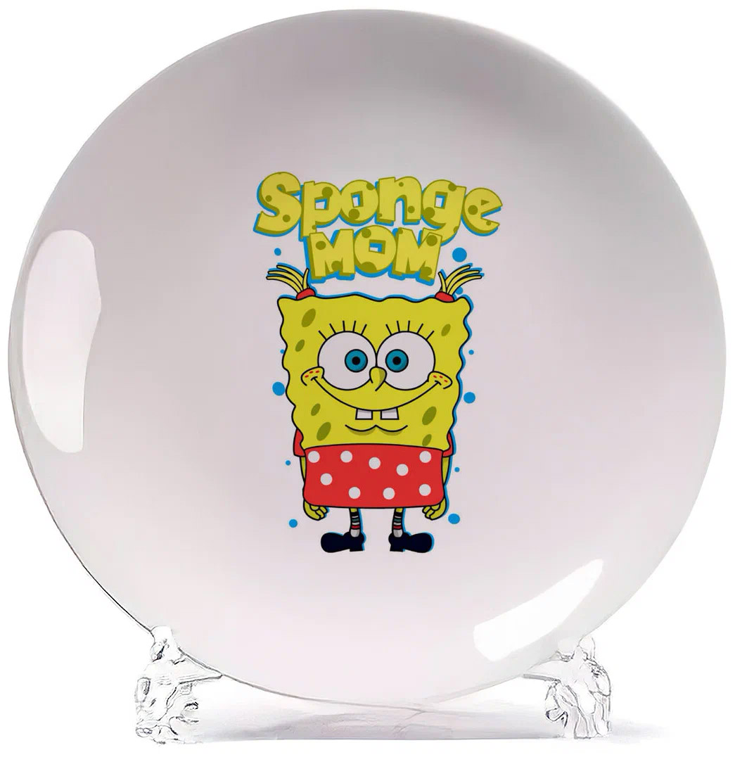 

Тарелка CoolPodarok Прикол Семья Sponge mom Спэнч Боб мама, Белый