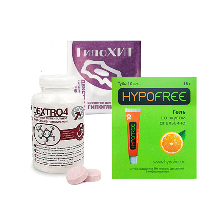 

Набор от гипогликемии Dextro4 в ассортименте 36 шт. + гипохит 10 шт + гель HypoFree 10 шт., Dextro4