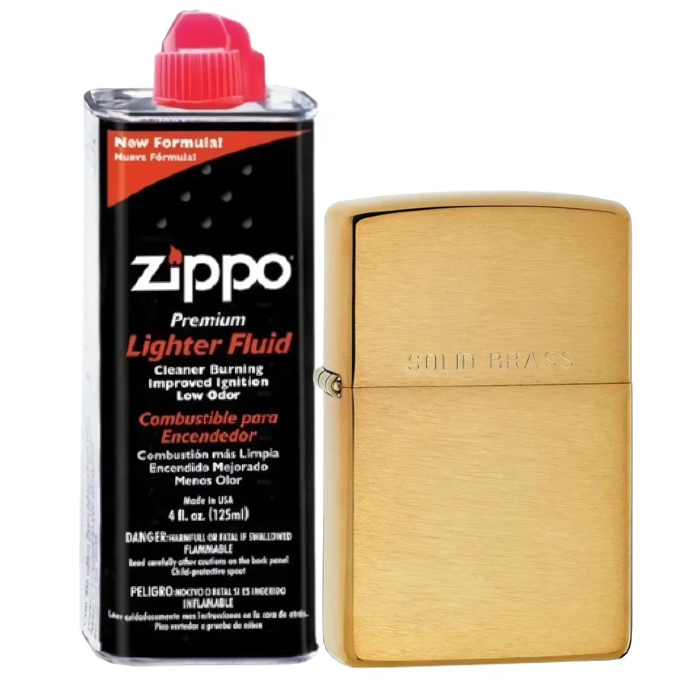 

Бензиновая зажигалка ZIPPO 204 Brushed Brass + бензин Zippo 125 мл 204-3141, Золотистый