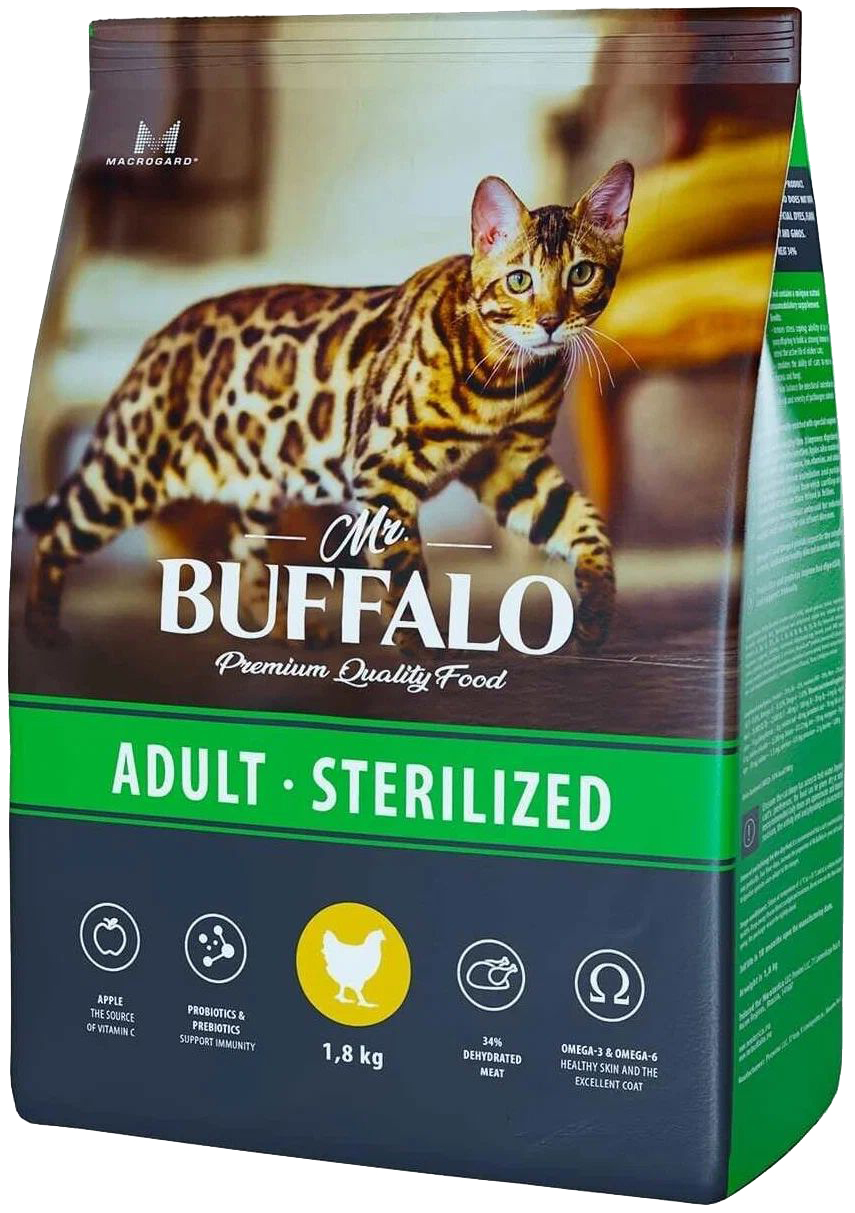 

Сухой корм для стерилизованных кошек Mr.Buffalo Adult Sterilized курица 1,8 кг