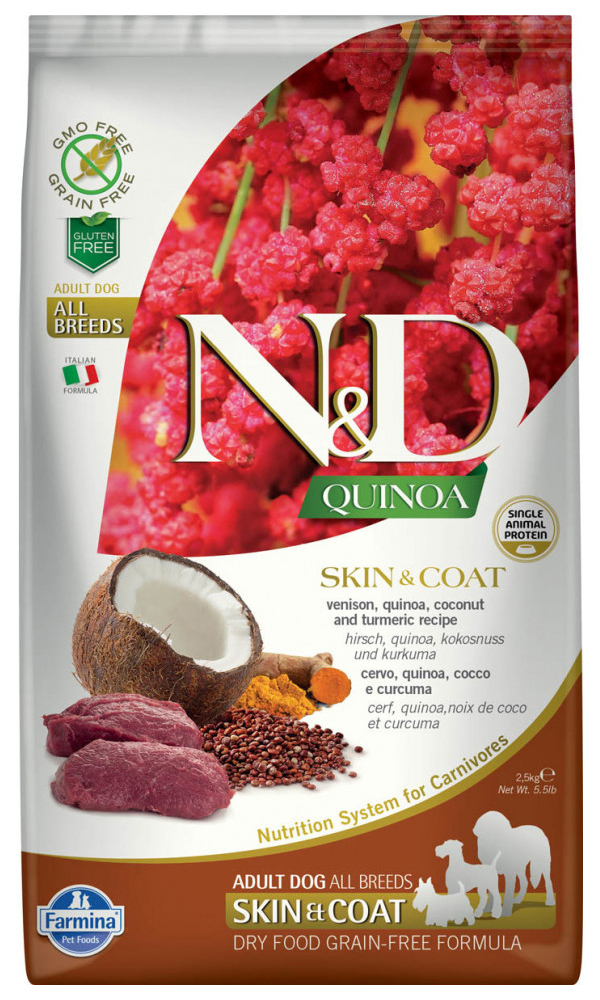 

FARMINA FARMINA DOG N&D GRAIN FREE QUINOA SKIN & COAT VENISON беззерновой для взрослых соб