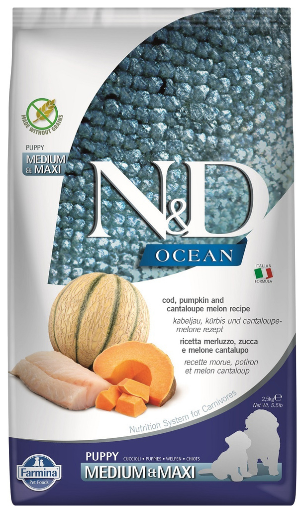 

FARMINA FARMINA DOG N&D OCEAN PUPPY MEDIUM & MAXI COD, PUMPKIN & CANTALOUPE MELON беззерно