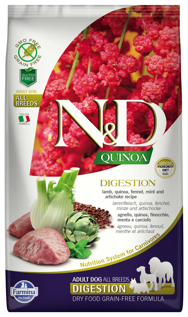 

FARMINA FARMINA DOG N&D GRAIN FREE QUINOA ADULT MINI DIGESTION LAMB беззерновой для взросл