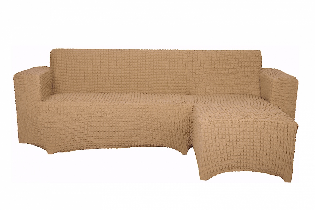 фото Чехол на угловой диван с оттоманкой concordia, выступ слеваа, светло-коричневый