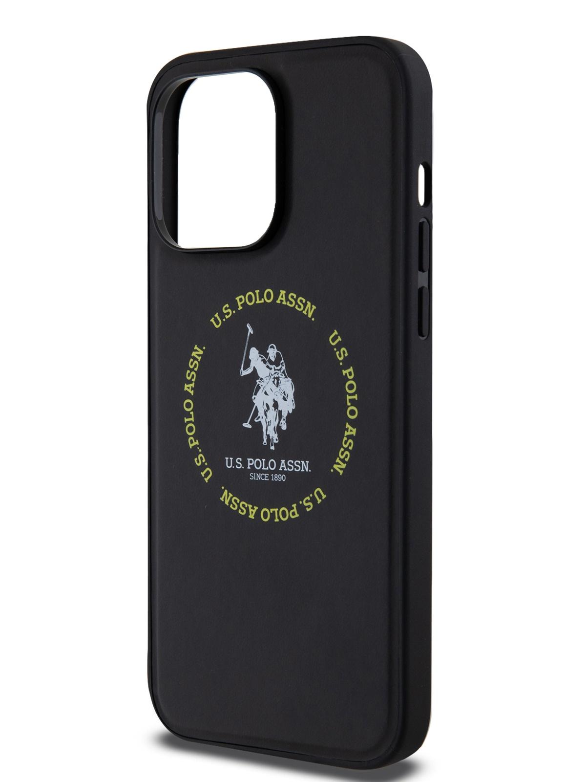 Чехол U.S. Polo для iPhone 15 Pro Max из экокожи с MagSafe Hard Black