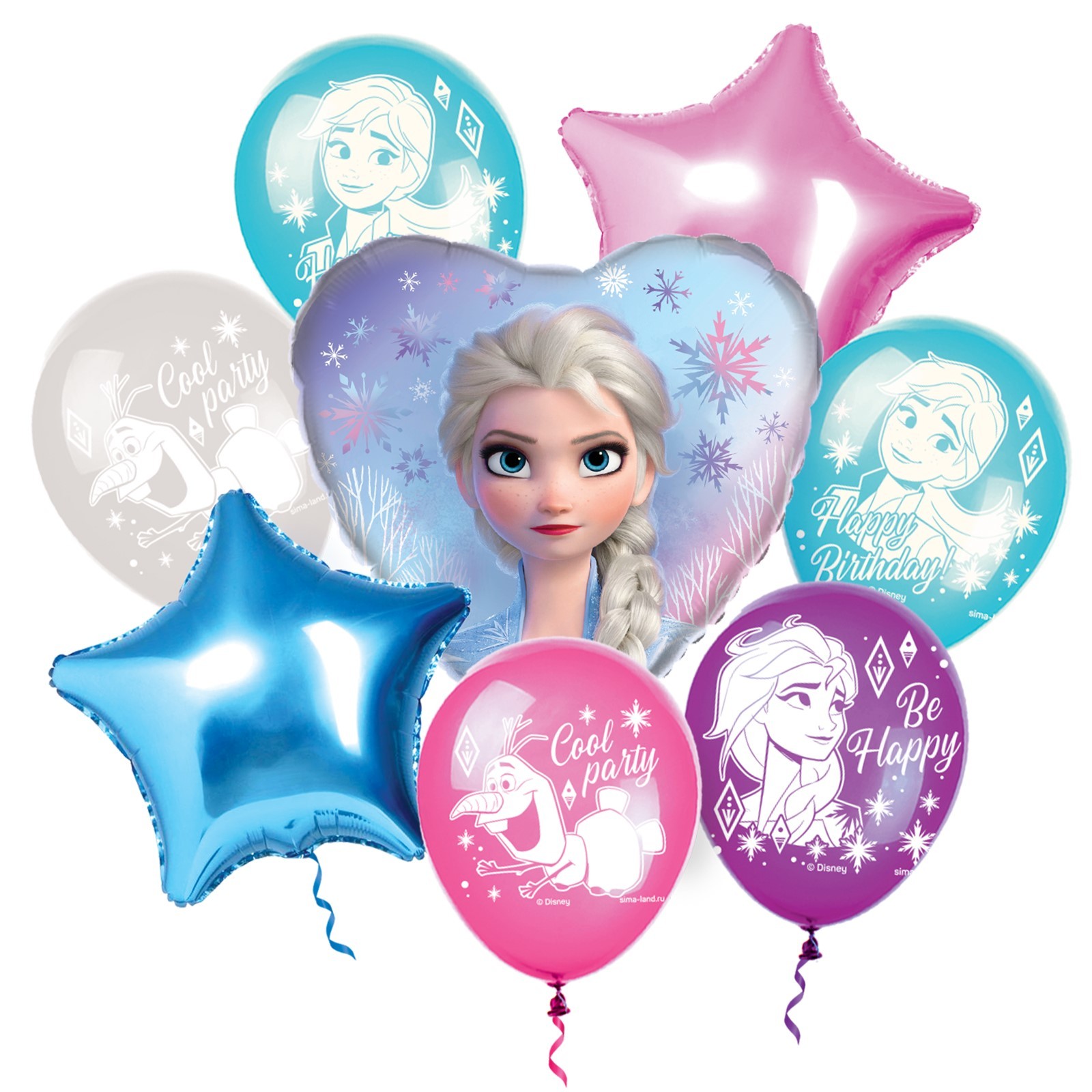 

Набор воздушных шаров Disney С днем рождения, Холодное Сердце, 8 шт, Бежевый;голубой;розовый;синий, Набор воздушных шаров