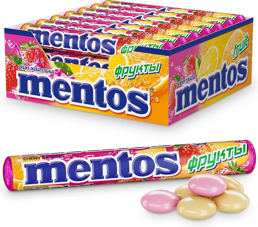 Драже жевательные Mentos фрукты 38 г x 24 шт