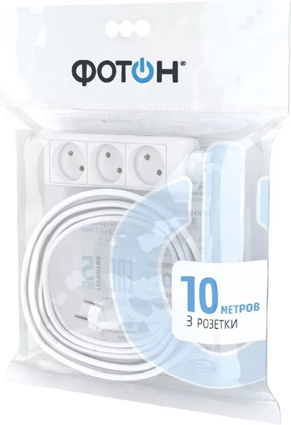 фото Удлинитель фотон 10-103, 3 розетки, 10 м, white