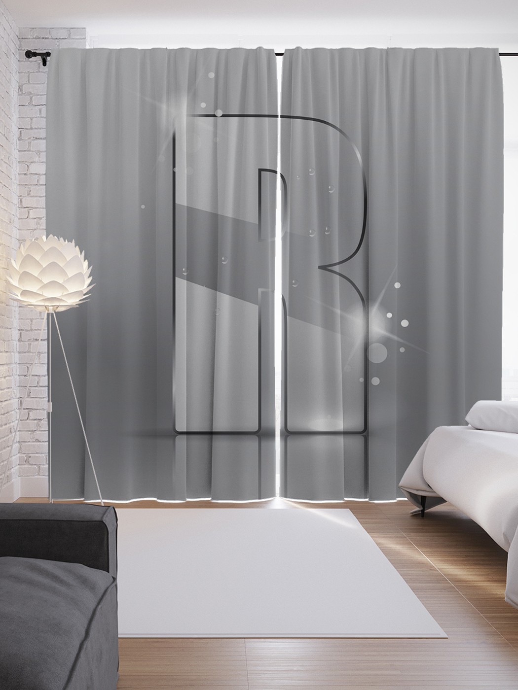 фото Шторы с фотопечатью "сверкающая r" из сатена, 290х265 см joyarty