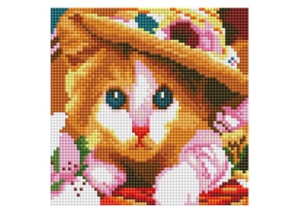 

Алмазная мозаика "Котенок в шляпе", 20x20 см (с подрамником, с полным заполнением)