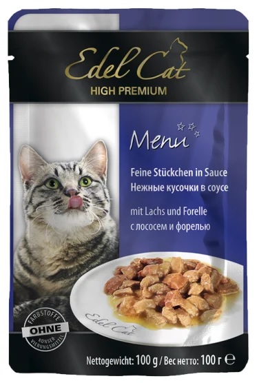 фото Влажный корм для кошек edel cat menu, с лососем и форелью в соусе, 20шт по 100г