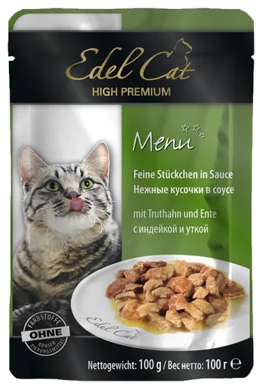 фото Влажный корм для кошек edel cat menu, с индейкой и уткой в соусе, 20шт по 100г