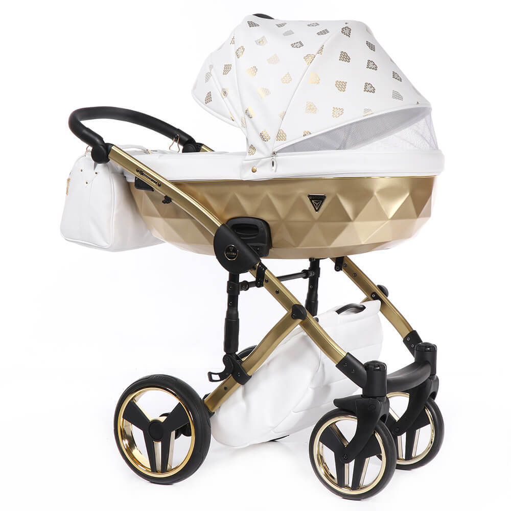 

Коляска детская 2 в 1 JUNAMA GLOW JGL-02 белая кожа/золото, Glow