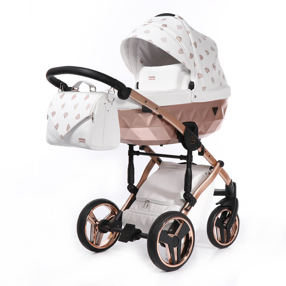 

Коляска детская 2 в 1 JUNAMA GLOW JGL-01 белая кожа/медь, Glow