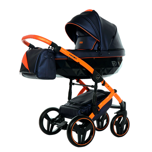 

Коляска детская 2 в 1 JUNAMA FLUO LINE II JDFN-03 кожа синяя/короб черный/рама оранжевая, Fluo Line Ii
