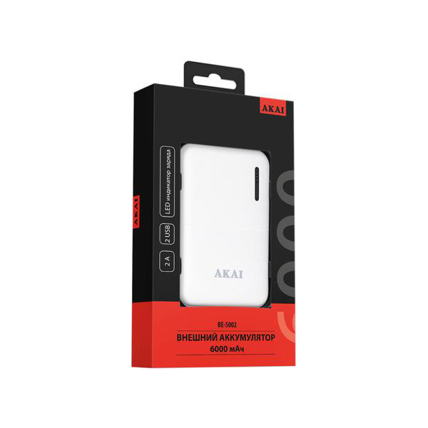 фото Внешний аккумулятор akai be-5002 6000mah white