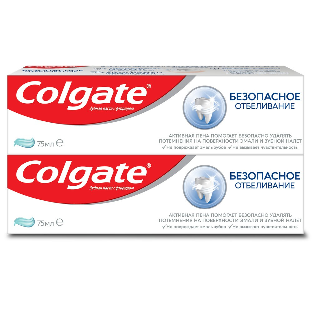 фото Colgate безопасное отбеливание отбеливающая зубная паста, 75 мл / 2 штуки