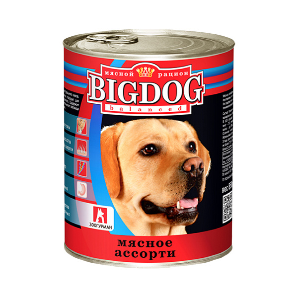 фото Консервы для собак зоогурман big dog, мясное ассорти, 850г