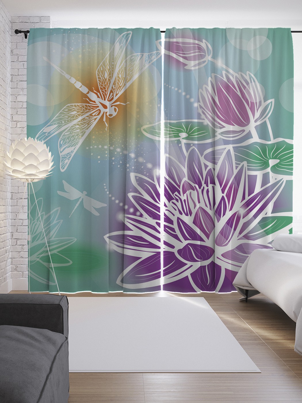 фото Шторы с фотопечатью "цветочный гипноз" из сатена, 290х265 см joyarty