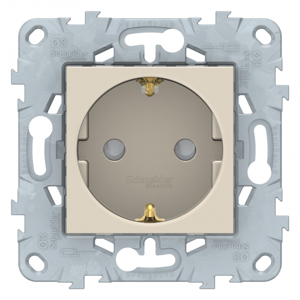 фото Розетка se unica new беж с/з со шторками, винт. зажим, 16а, 250в, schneider electric