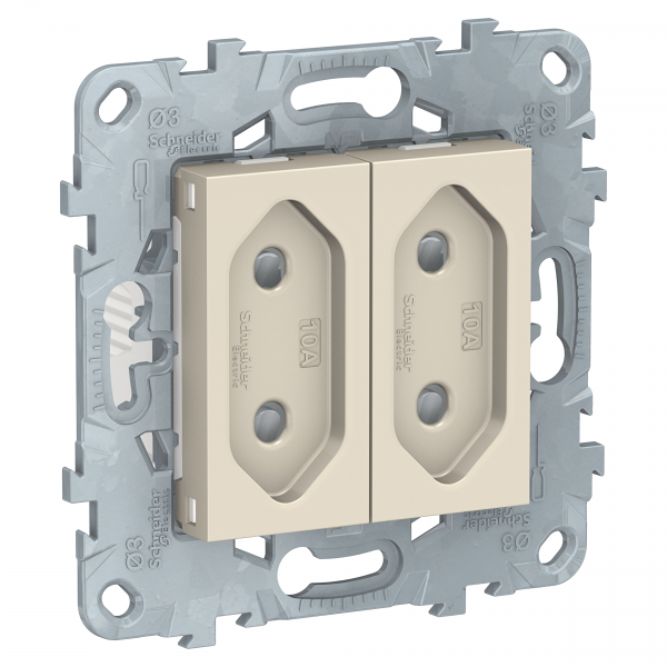 фото Розетка se unica new беж б/з 2-модульная, со шторками, винт. зажим, 10а schneider electric