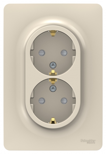 фото Розетка se unica new беж с/з двойная, со шторками, винт. зажим. schneider electric