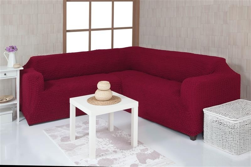 фото Чехол на угловой диван без оборки venera, бордовый