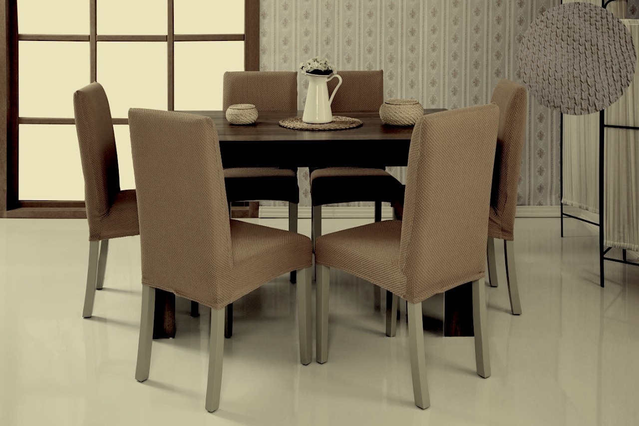 фото Чехлы на стулья без оборки venera, коричневый, комплект 6 штук