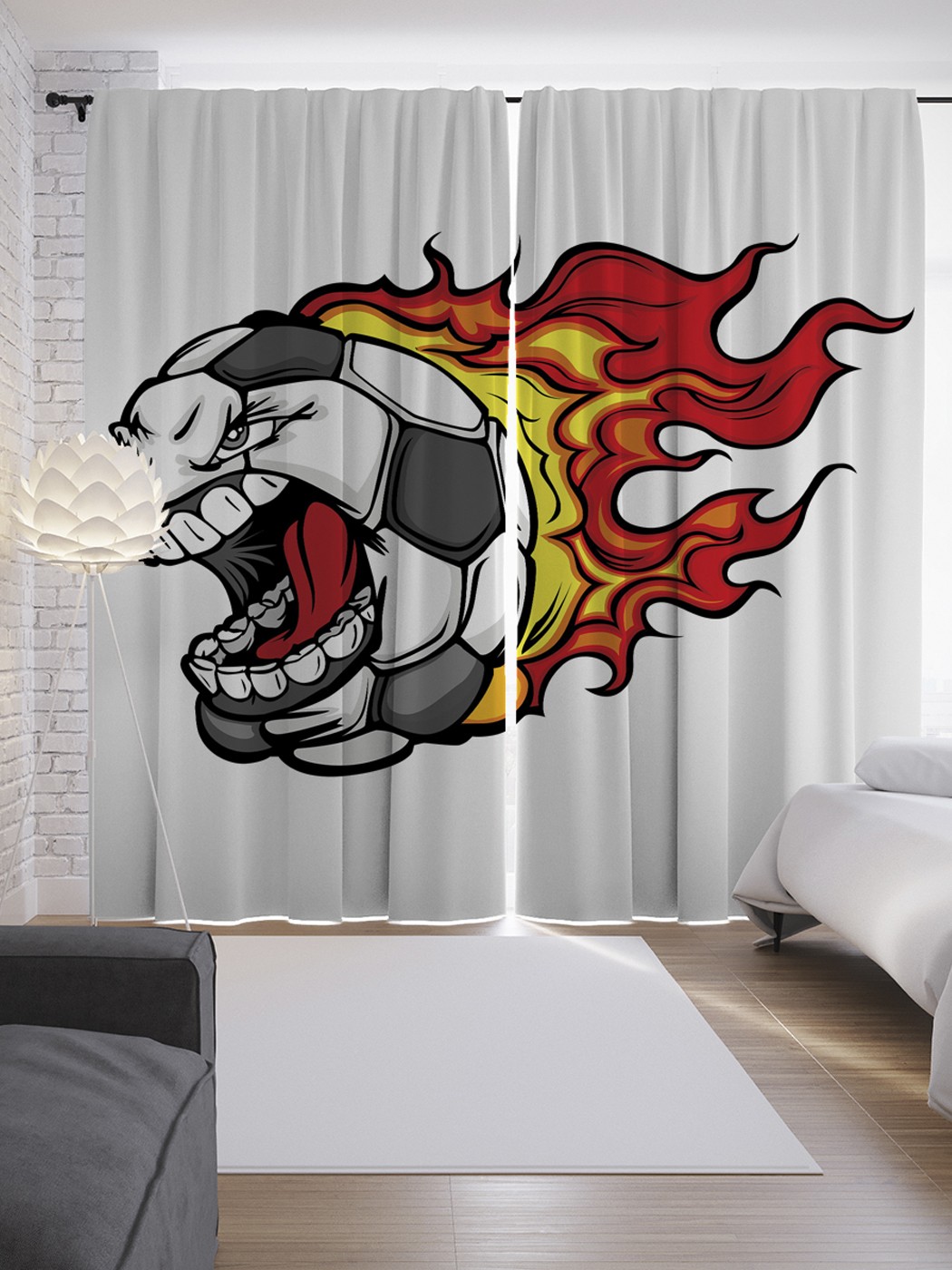 фото Шторы с фотопечатью "футбольная ярость" из сатена, 290х265 см joyarty