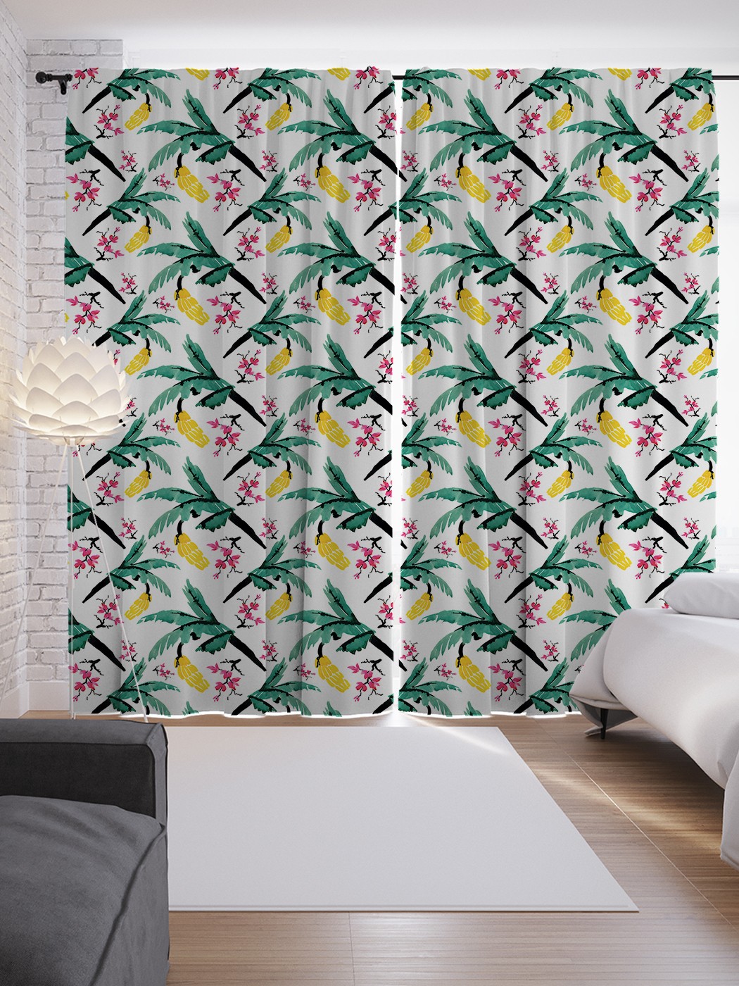 фото Шторы с фотопечатью "пальмовые цветы" из сатена, 290х265 см joyarty