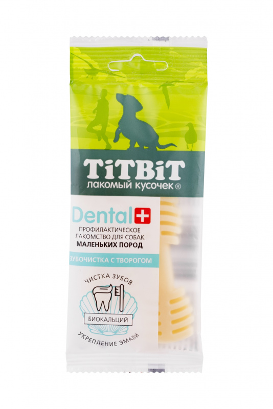 Лакомство для собак TiTBiT Dental+, для малых пород, зубочистка с творогом, 26шт