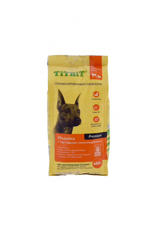Сухой корм для собак TiTBiT, гипоаллергенный, индейка, картофель, 0,4кг