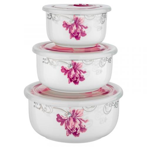 Набор контейнеров для продуктов GUFFMAN, Ceramics, Flower, 3 предмета, белый/розовый
