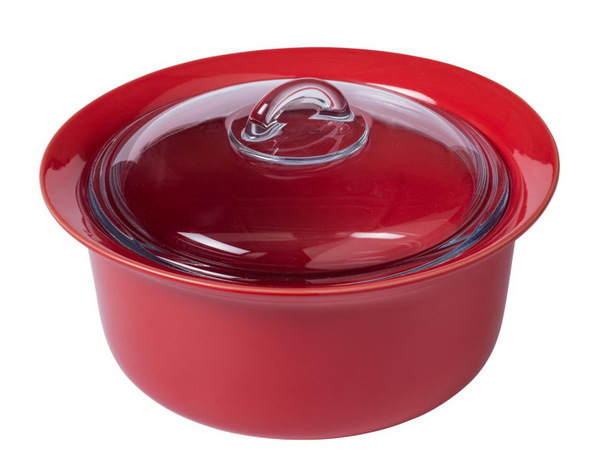 фото Кастрюля круглая с крышкой supreme red 2.5л керамика pyrex