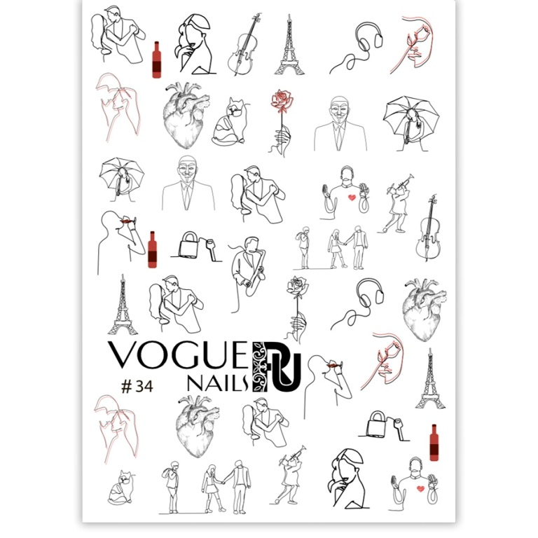 

Слайдеры для ногтей Vogue Nails водные наклейки, украшения для декора маникюра, силуэты, Разноцветный